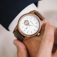 GAMSKAR automatické dřevěné hodinky s koženým náramkem